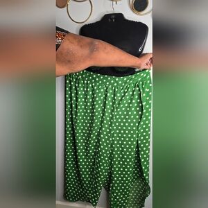 Ashley Stewart Green and White Polka Dot A-Line Skirt